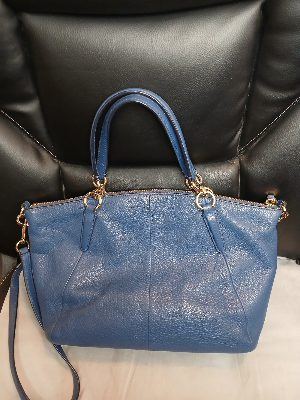 Coach Kelsey Blue Pebbled Leather Satchel with Removable Strap - Picture 2 of 8